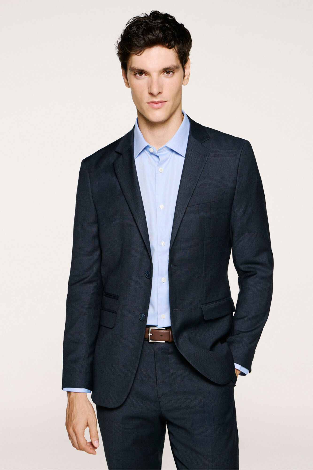 Selected Blazer xadrez slim fit Azul