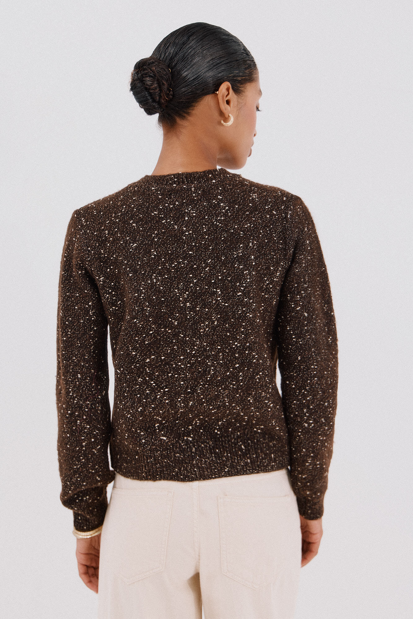 Cortefiel Lurex jacket with buttons Dark brown