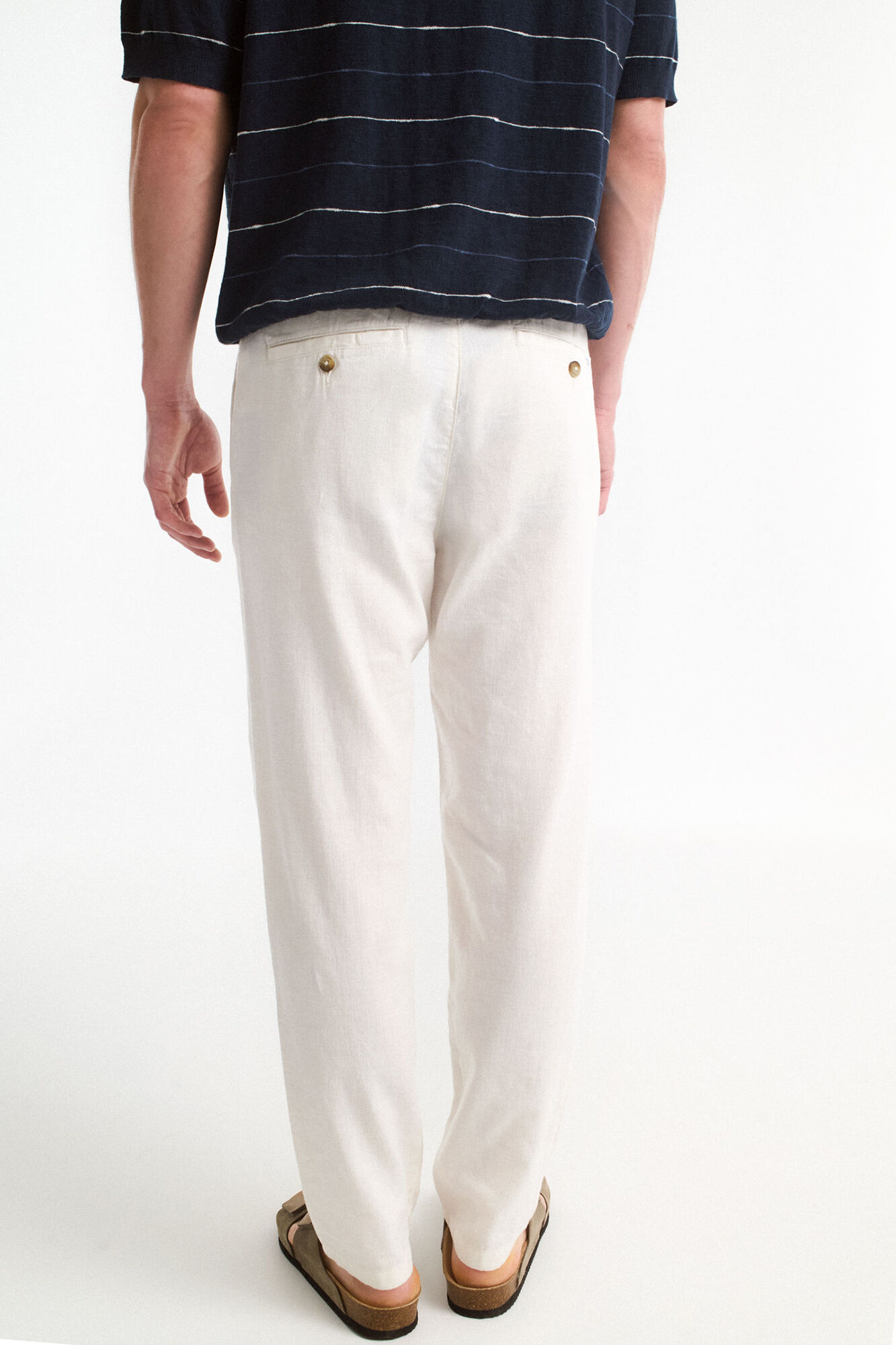 Selected Cal&ccedil;as de linho com ajuste relaxado Branco