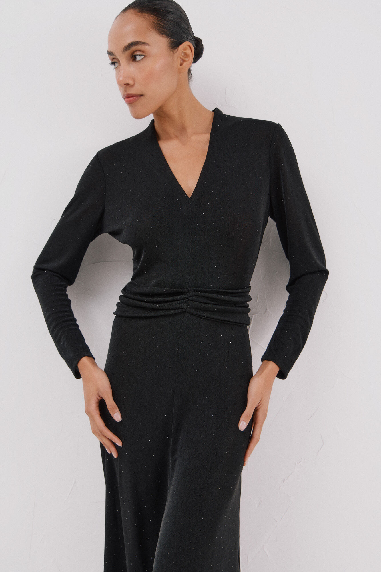 Cortefiel Vestido de cetim brilhante Preto