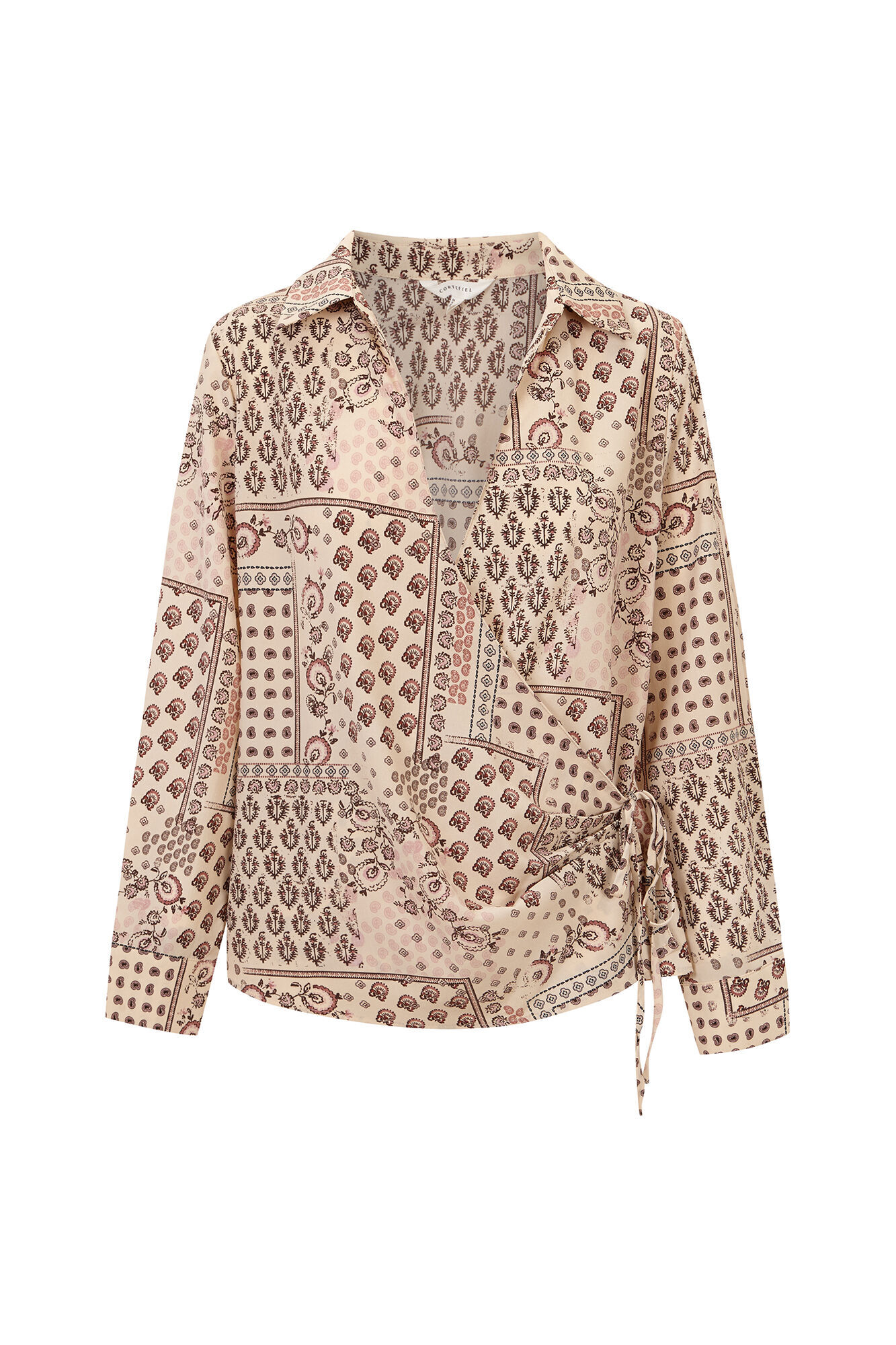 Cortefiel Blusa estampada cruzada Tostado