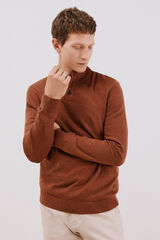 Cortefiel Cotton/silk cashmere high neck jumper Brown
