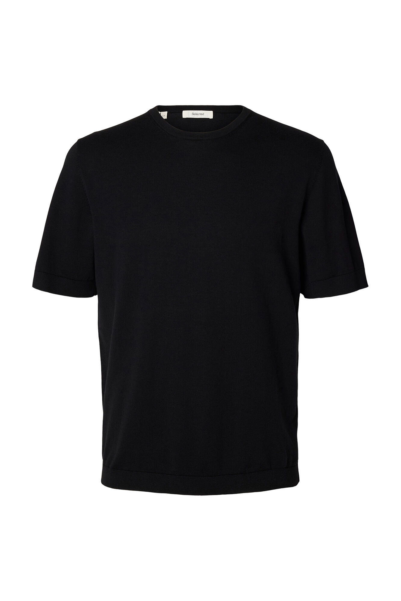Selected Jersey-knit plain short sleeve men's T-shirt Black