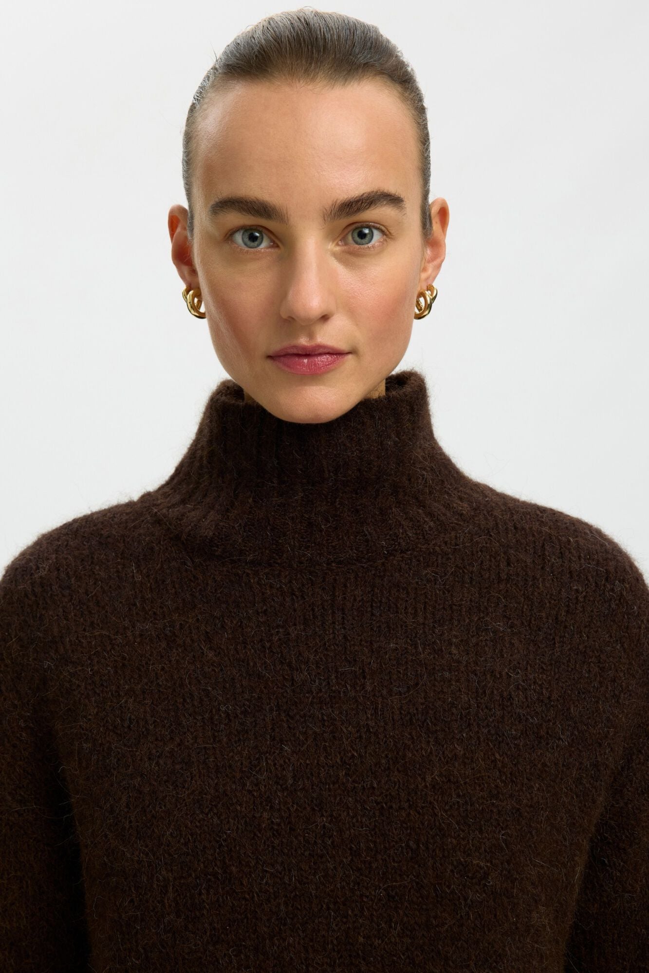 Selected Camisola de alpaca gola alta Castanho