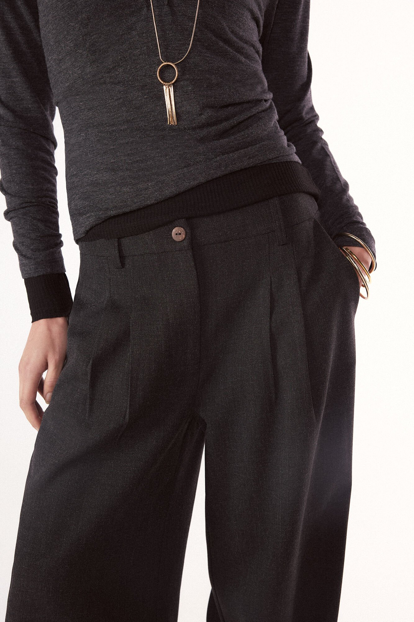 Slowlove Pantal&oacute;n pinzas recto Cinzento