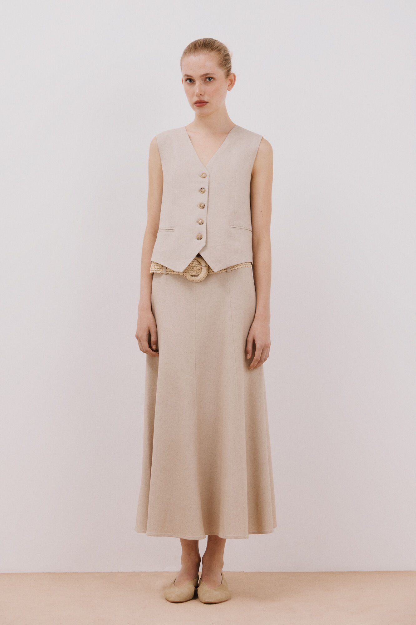 Falda Negra Falda Outfit Con Blusa Color Beige Falda Larga Algodón