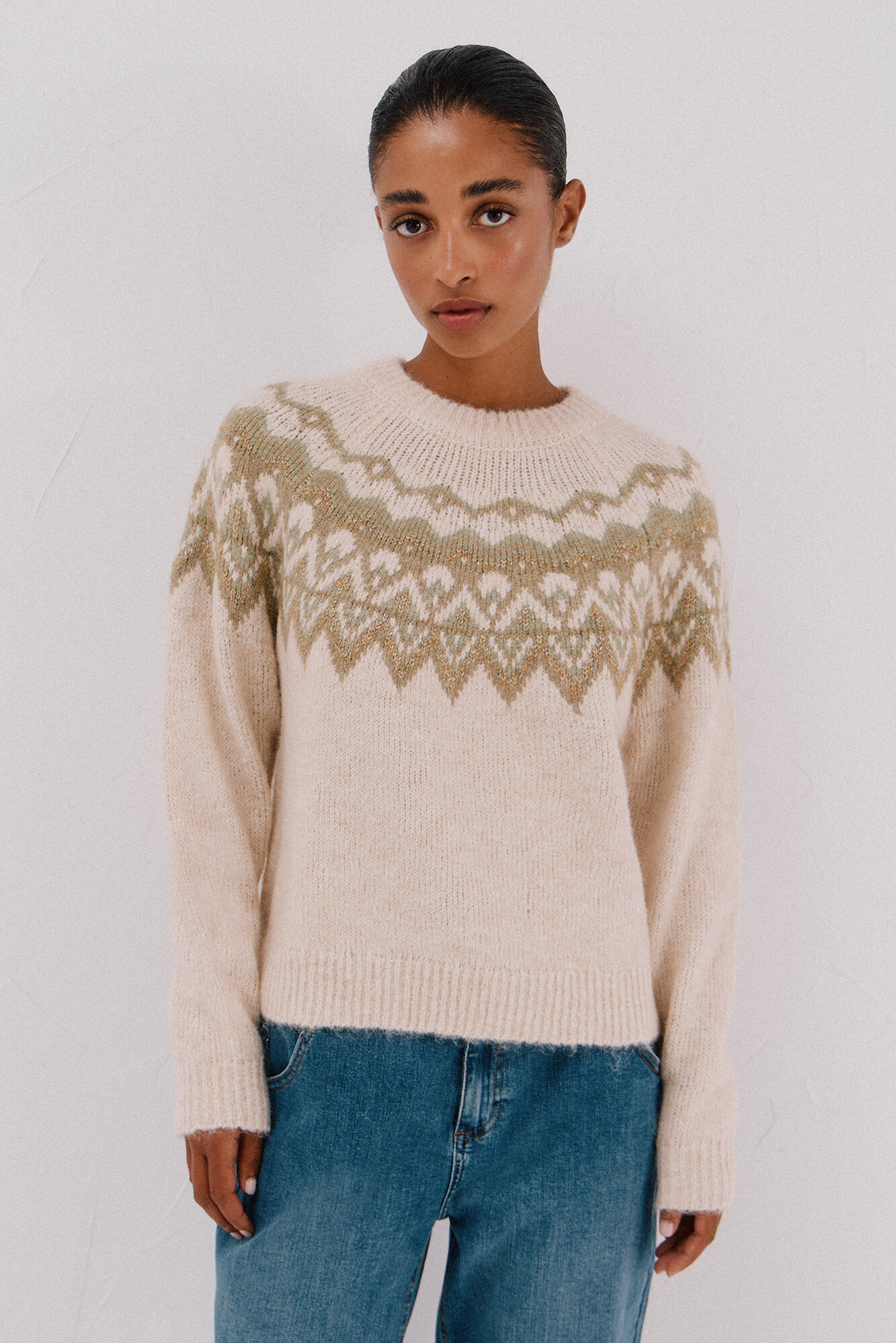 Cortefiel Fair Isle jacquard sweater Ivory