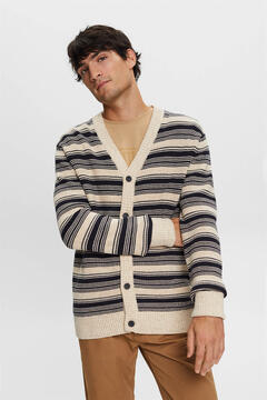 Cortefiel Button-up striped cotton cardigan Printed white