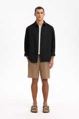 Selected Camisa de manga comprida em linho Preto