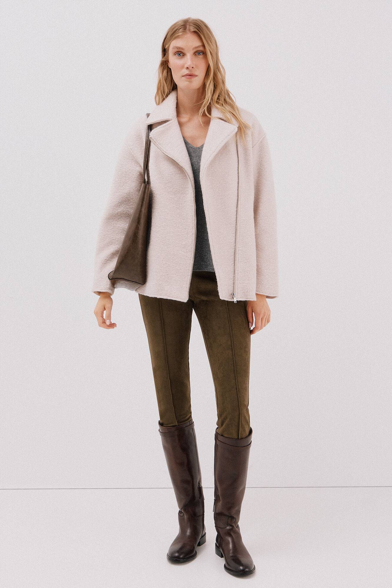 Cortefiel Short biker-style coat Ivory