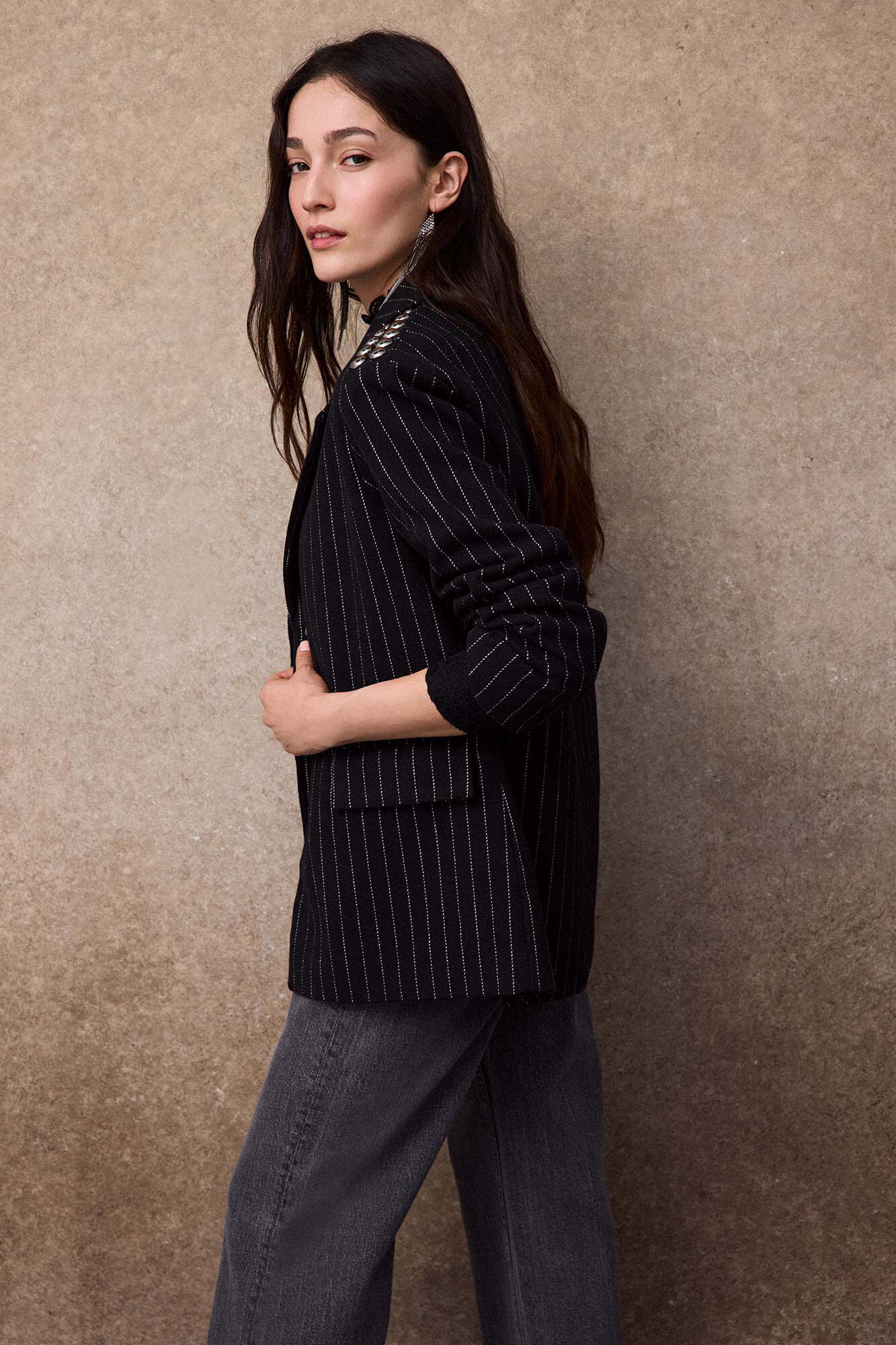 Slowlove Americana con tachas Estampado gris