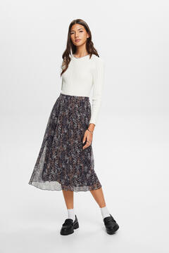 Cortefiel Pleated midi skirt with floral print Printed grey
