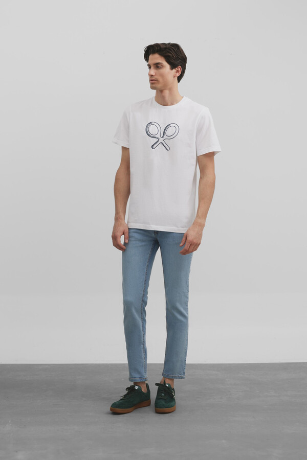 Cortefiel T-shirt raquete bordada  Branco