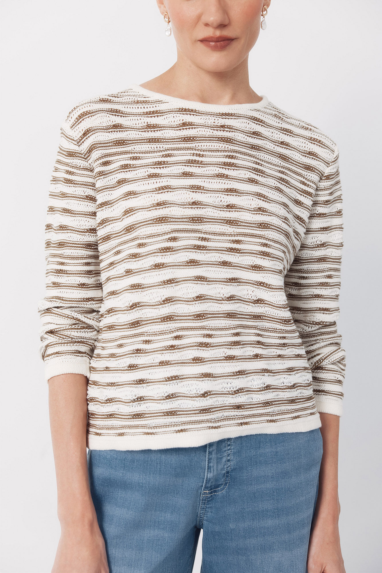 Cortefiel Jersey-knit textured jumper Kaki