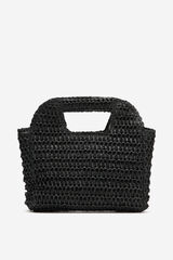 Cortefiel Raffia braided bag Black