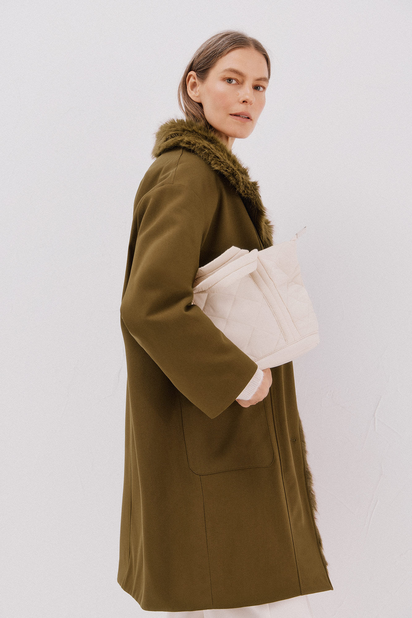 Cortefiel Parka with fur neck Dark brown