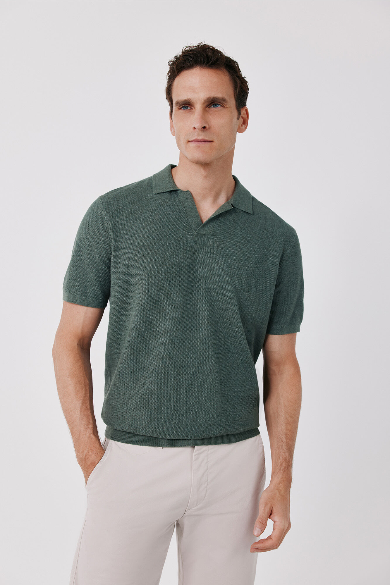 Cortefiel Cotton knit short sleeve polo shirt