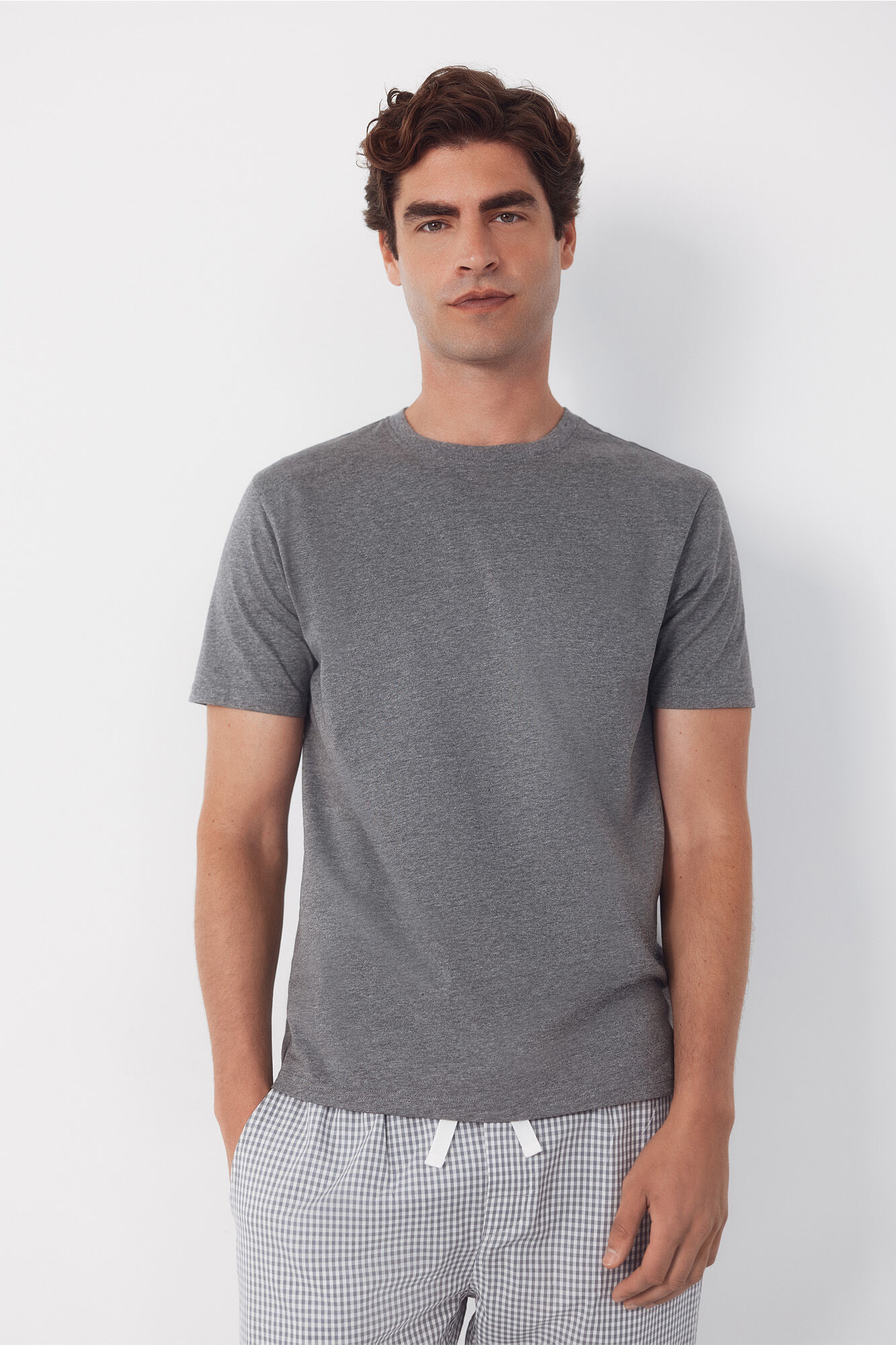 Cortefiel Jersey-knit and fabric pyjama set Grey