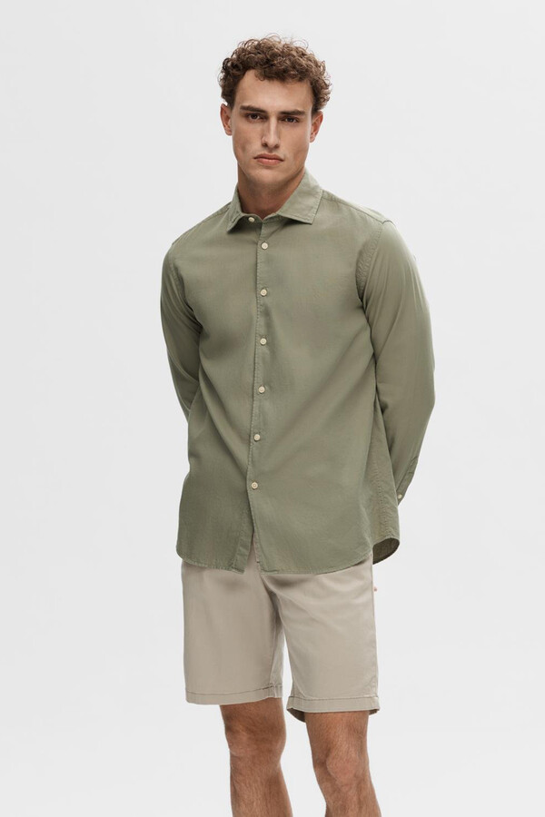 Cortefiel Camisa de manga larga confeccionada con algodón orgánico Verde pistacho