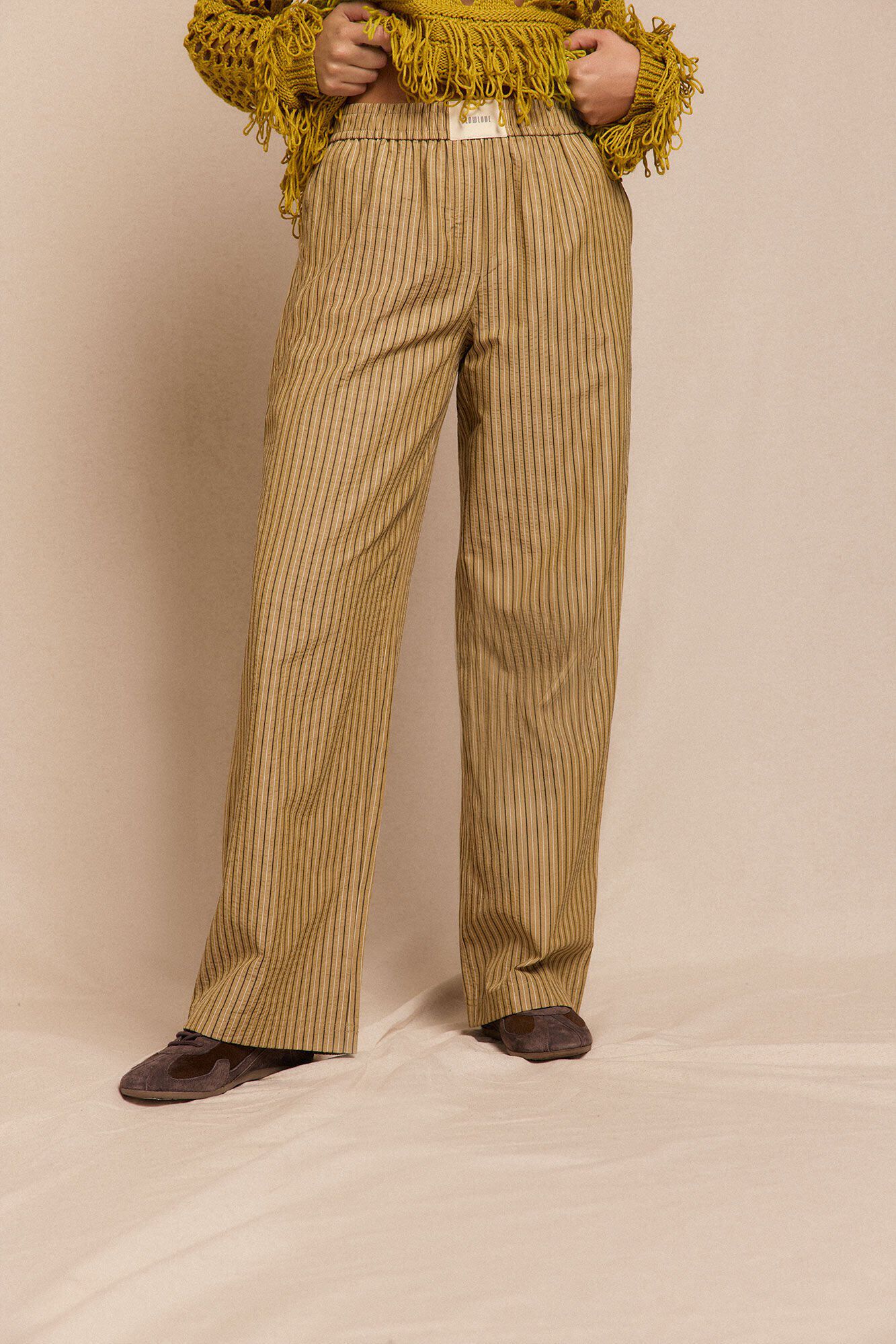 Slowlove Pantal&oacute;n de rayas pijamero Estampado verde