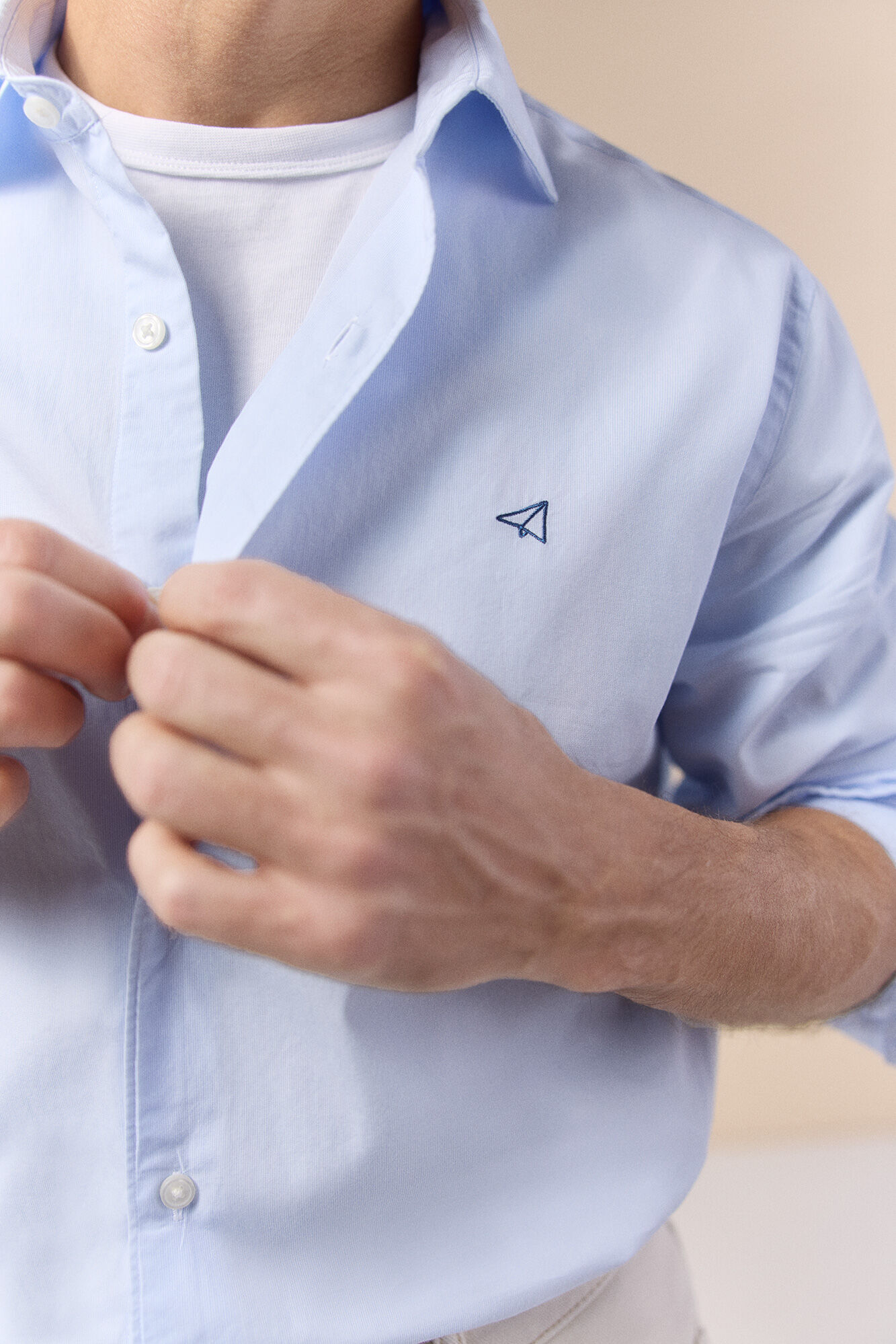 OOTO Camisa &agrave;s riscas manga comprida em popelina Azul