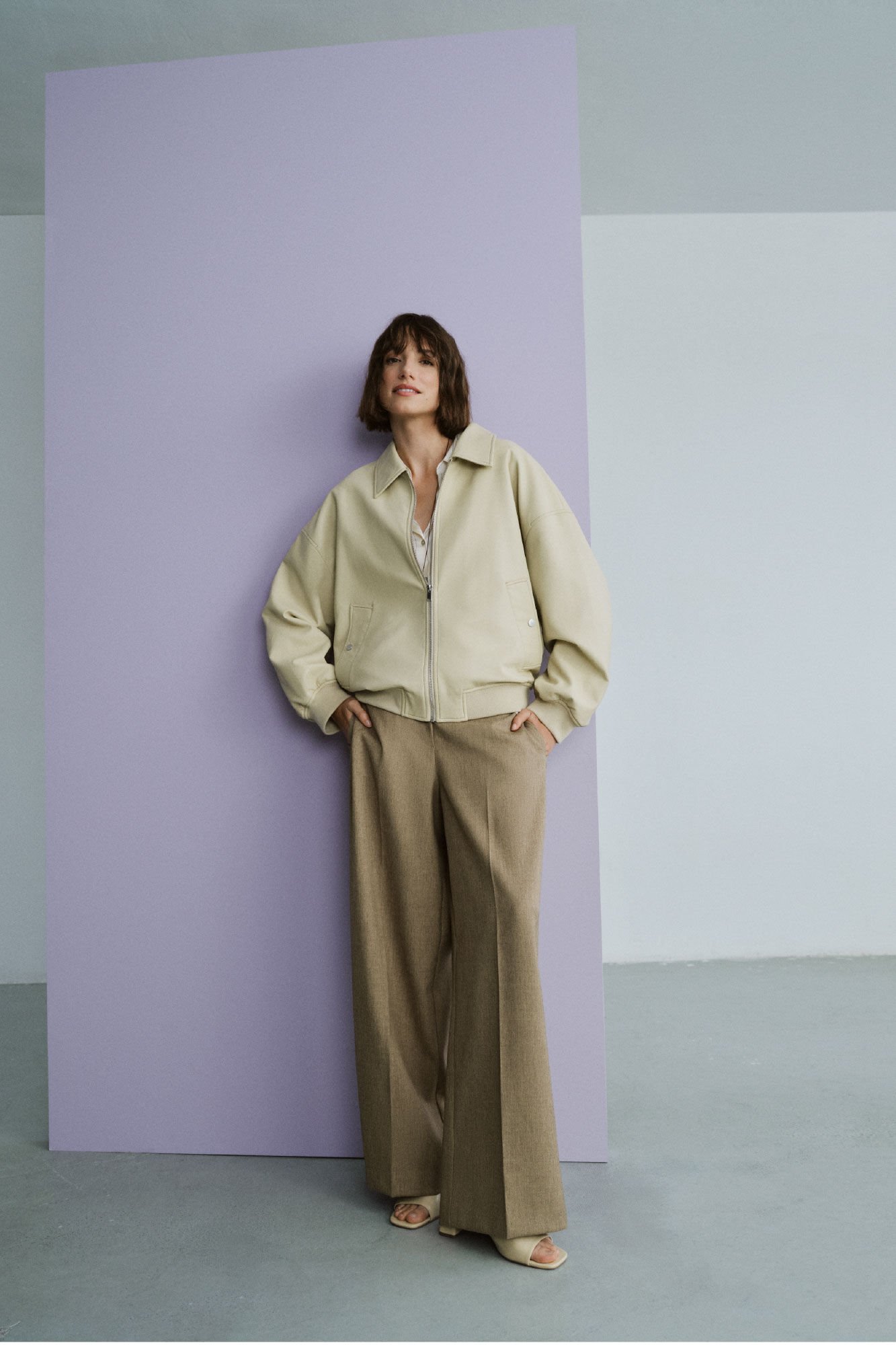 Cortefiel Faux leather bomber jacket Yellow