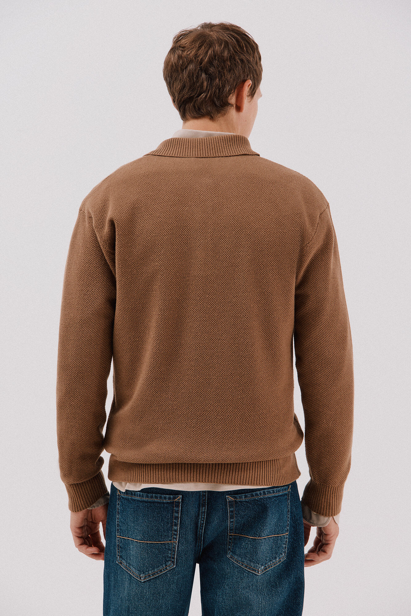 Cortefiel Structured wool sweater  Beige