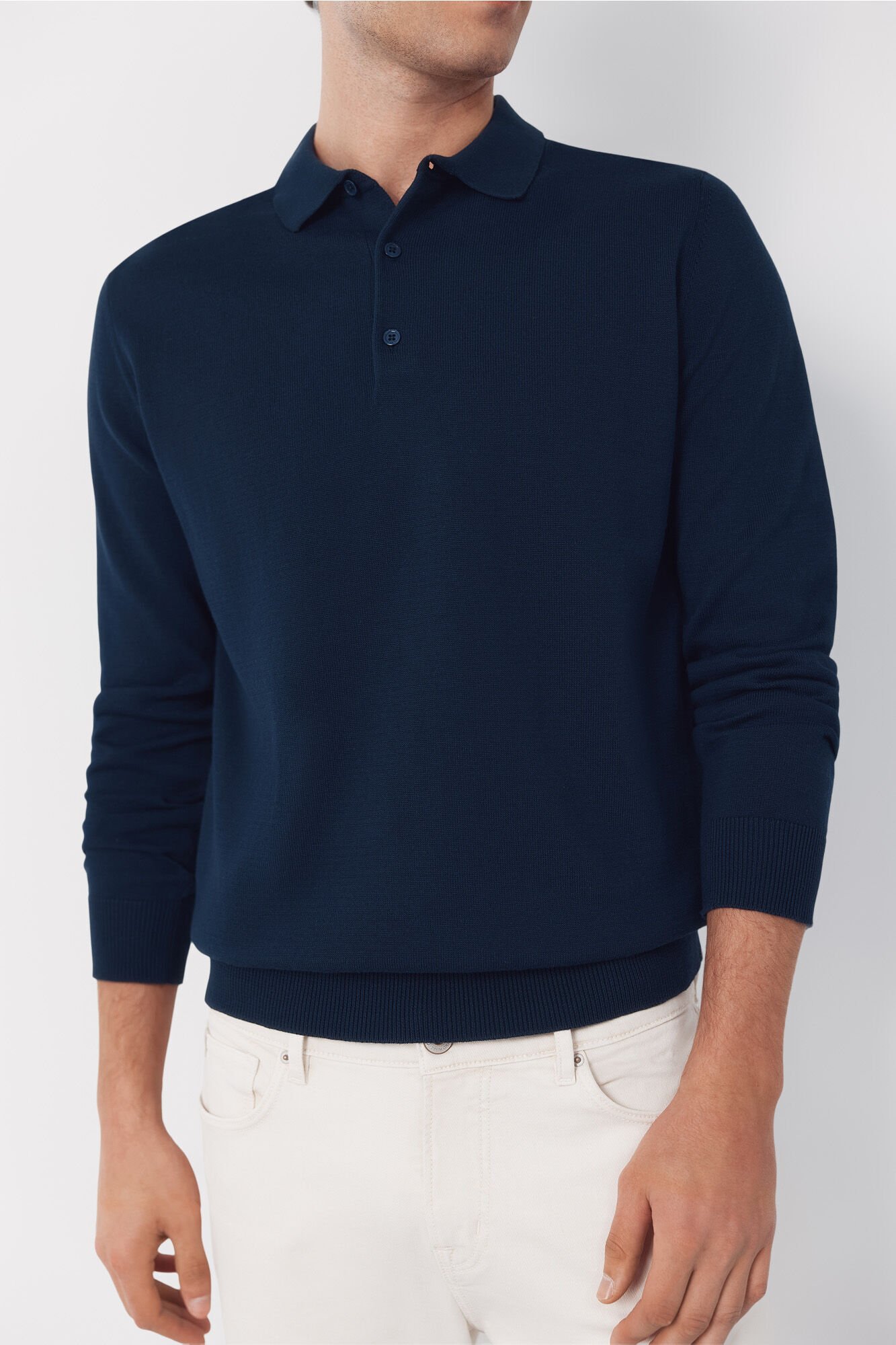 Cortefiel Camisa polo de algod&atilde;o de manga manga comprida Azul