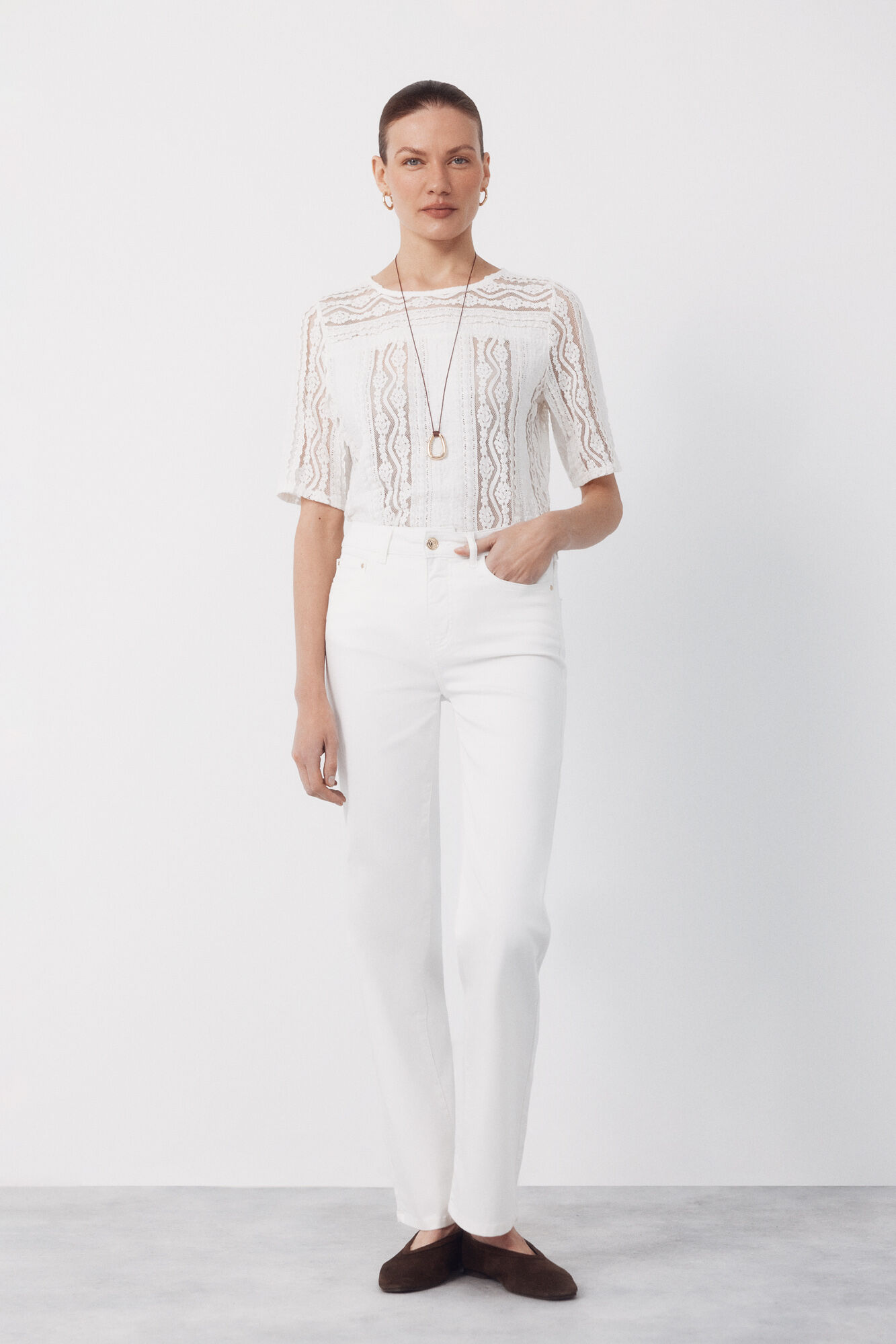 Cortefiel Top renda Branco