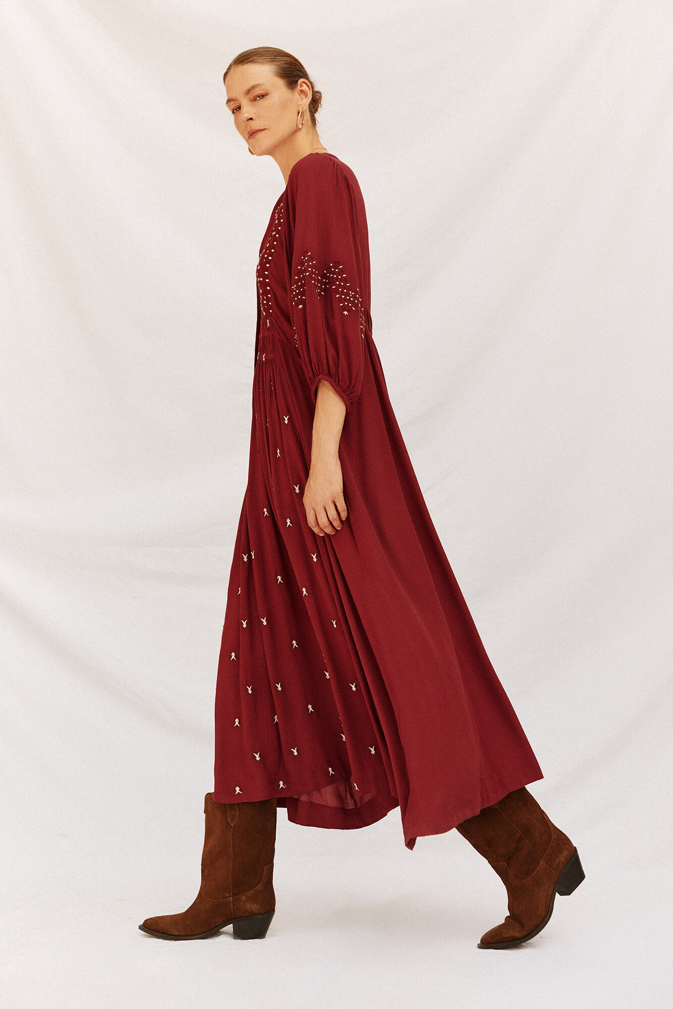 Cortefiel round neck dress Maroon