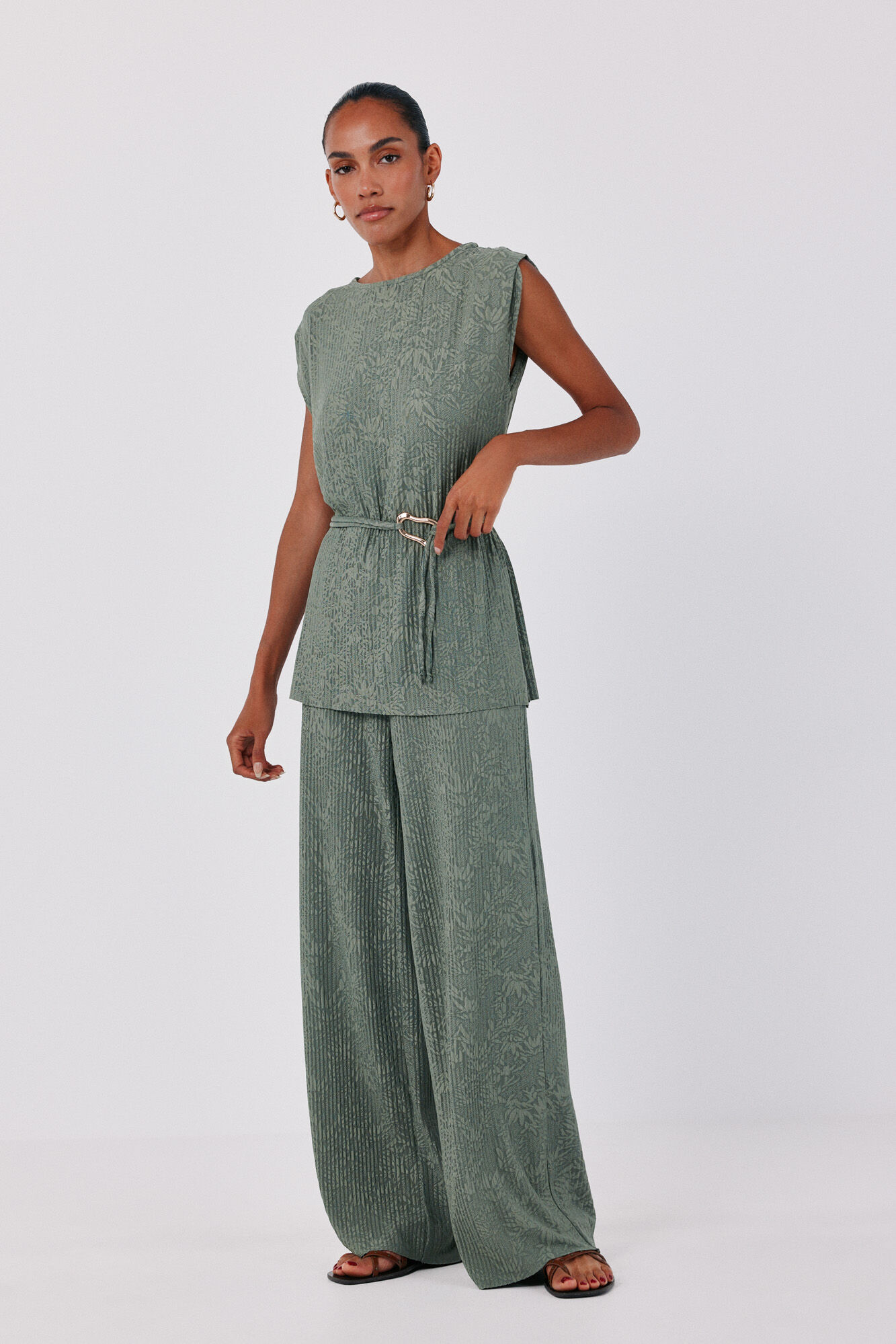 Cortefiel Top jacquard hebilla Kaki