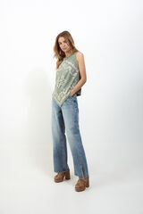 Slowlove Top tirantes detalle blonda Verde