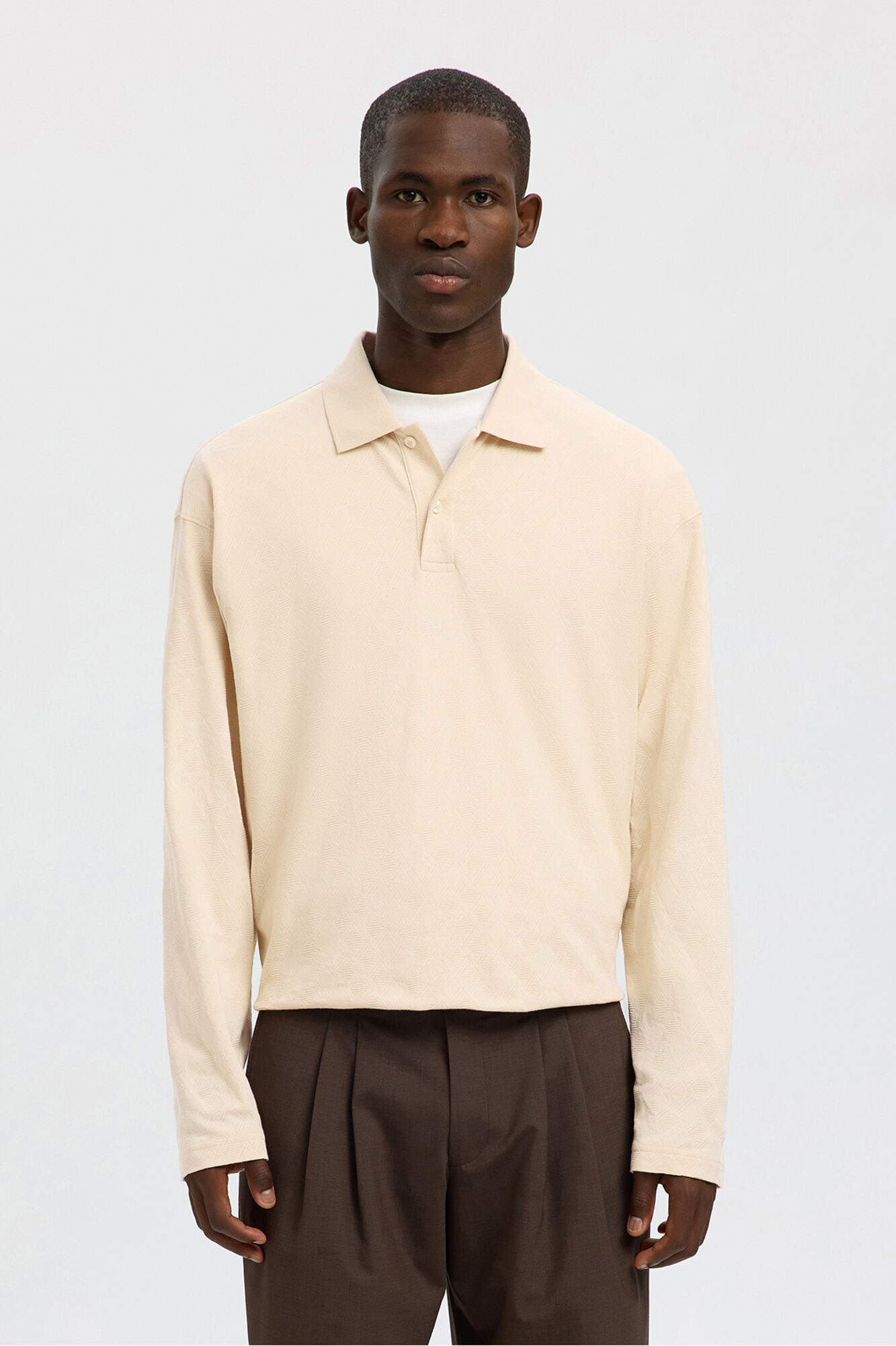 Selected Polo jacquard de manga manga 100% algod&atilde;o org&acirc;nico