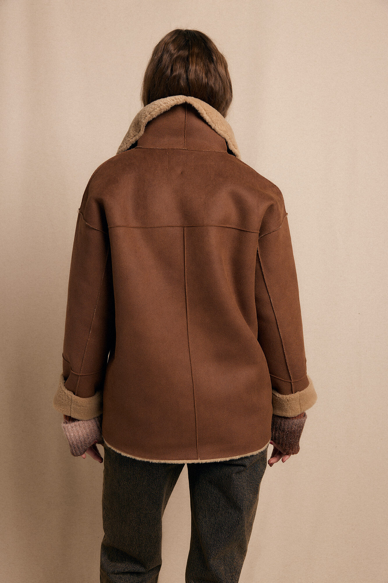 Slowlove Sobretudo curto com efeito dupla face Tostado