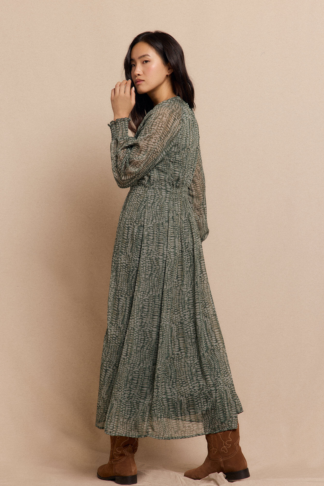 Slowlove Flowing printed dress Printed green