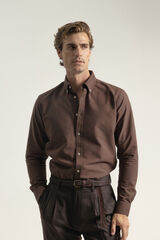 PuroEGO Camisa oxford de algod&atilde;o slim fit Castanho