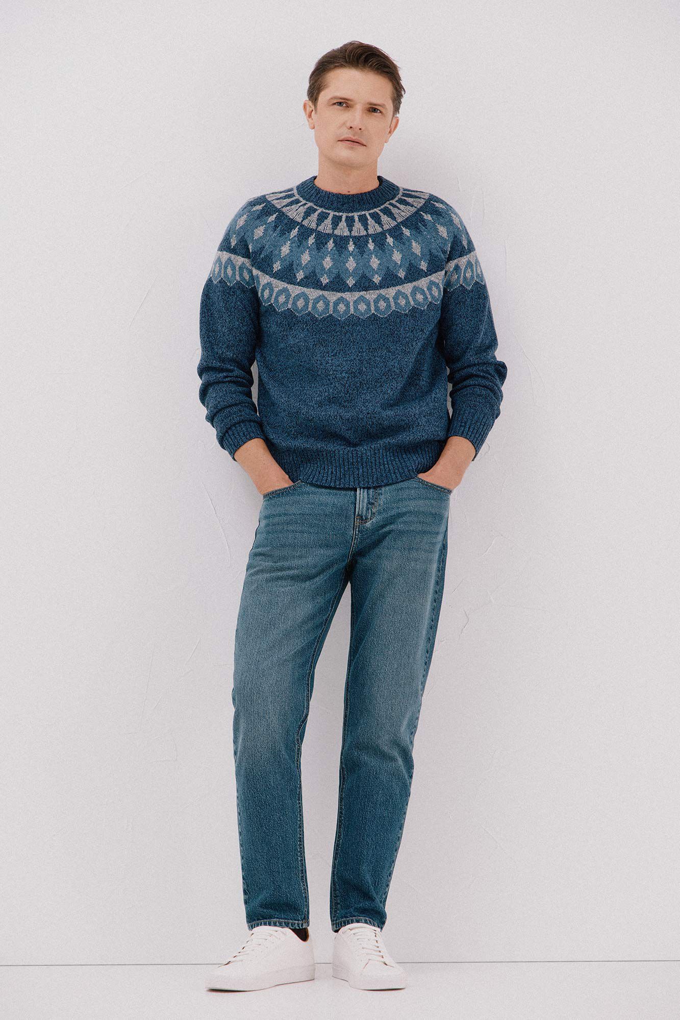 Cortefiel Jersey navide&ntilde;o fantas&iacute;a lana cuello caja Azul marino