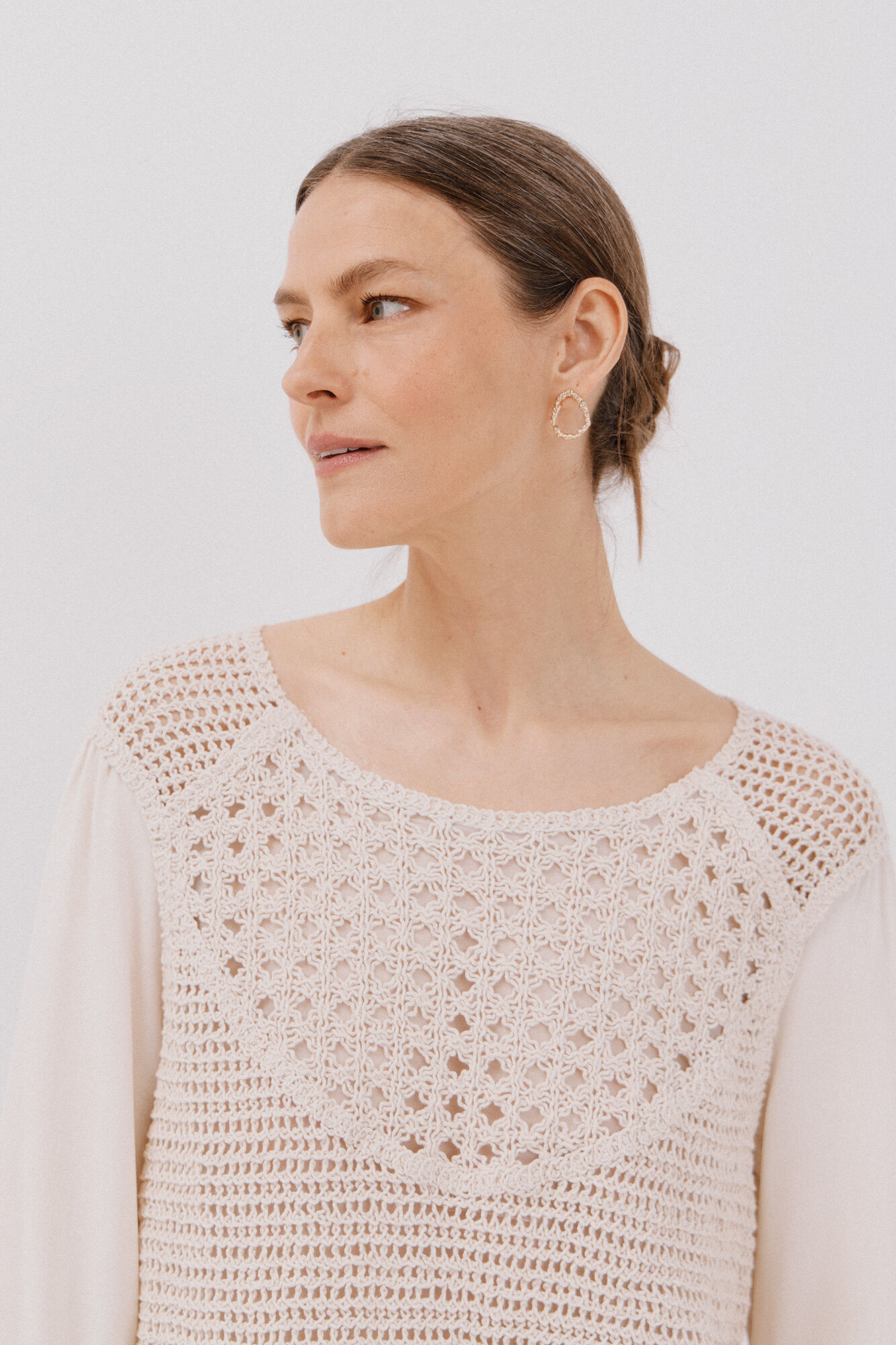 Cortefiel Blusa combinada crochet Blanco