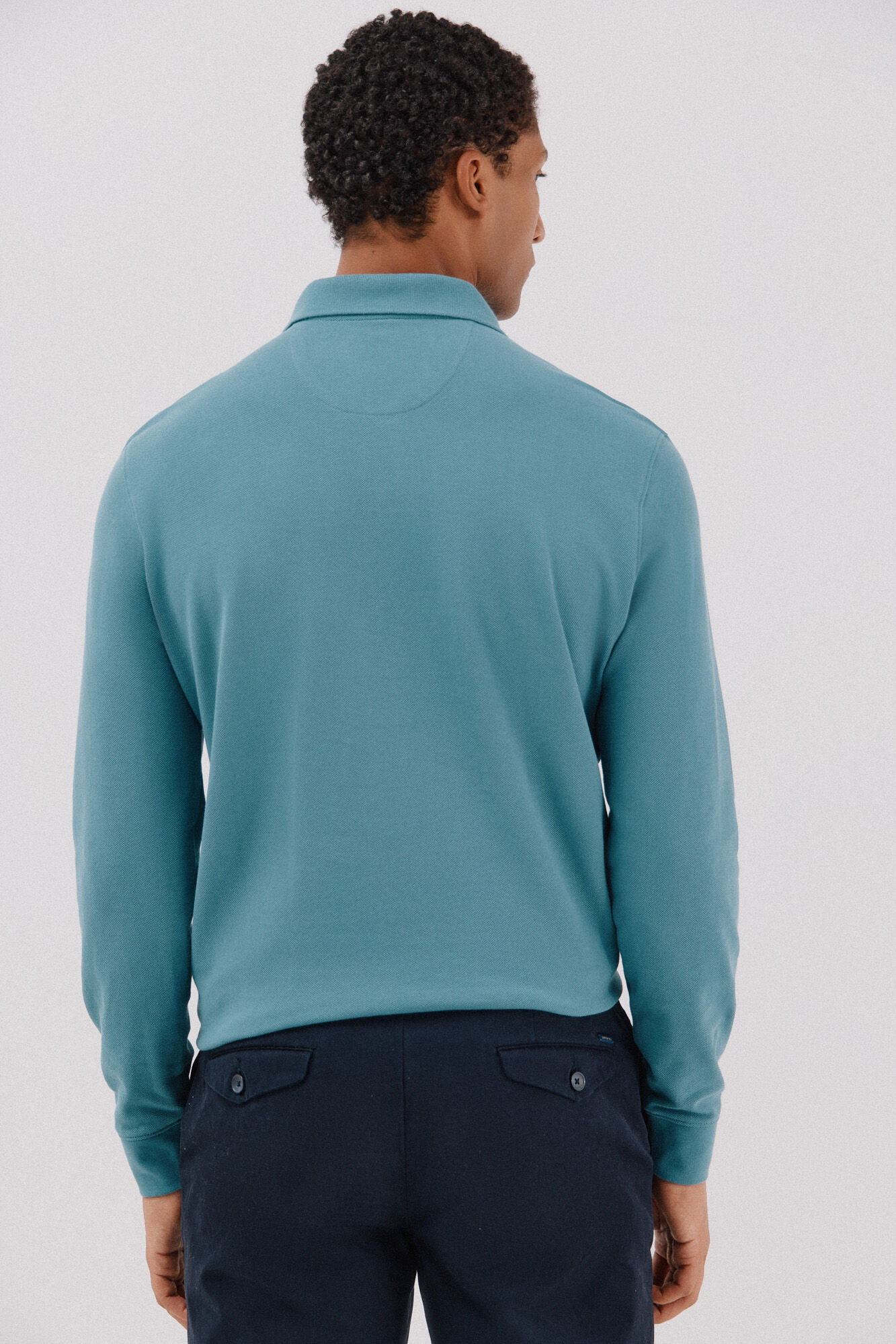 Cortefiel Essential long-sleeved polo shirt Blue