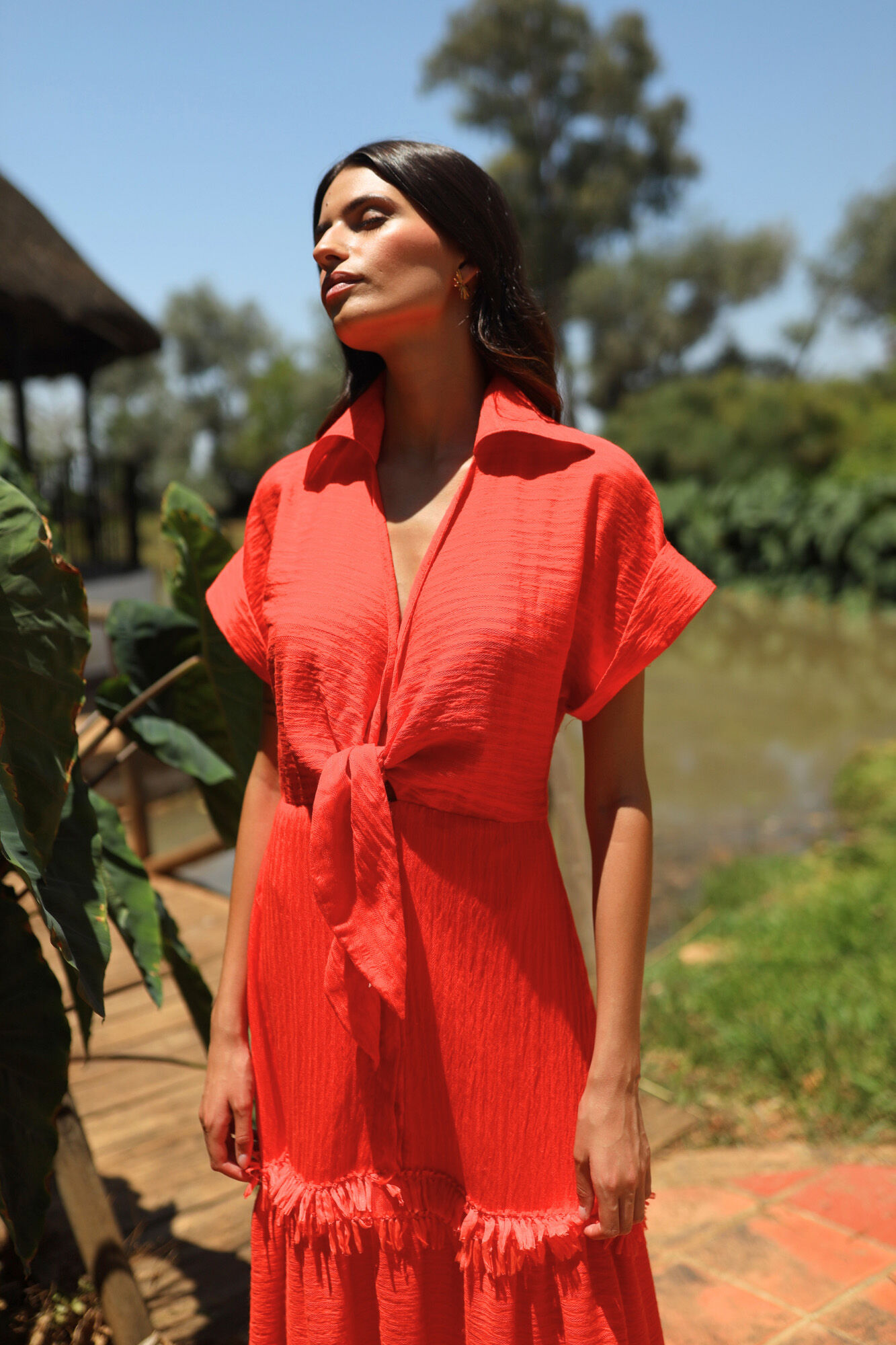 Panambi Vestido lino rojo enflecado