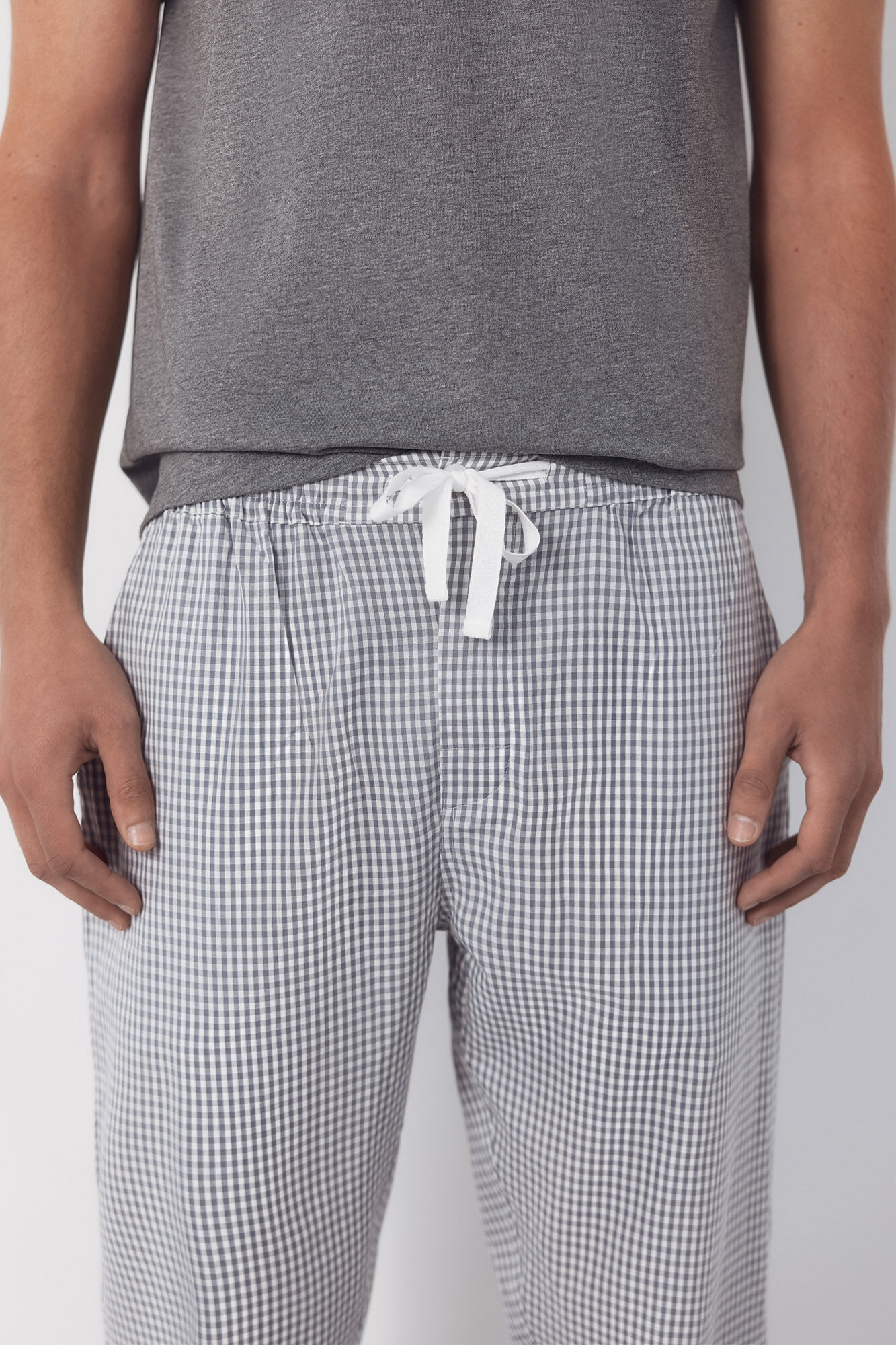 Cortefiel Jersey-knit and fabric pyjama set Grey