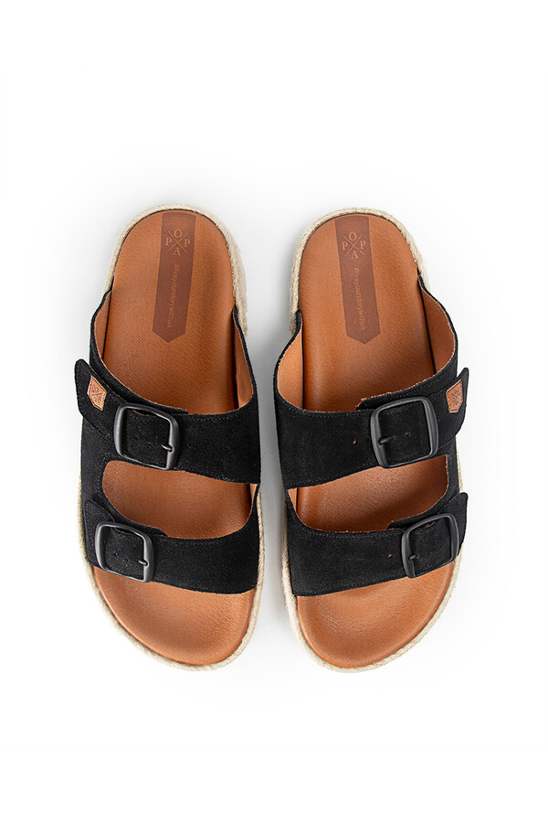 Cortefiel Icacos split leather sandals  Black