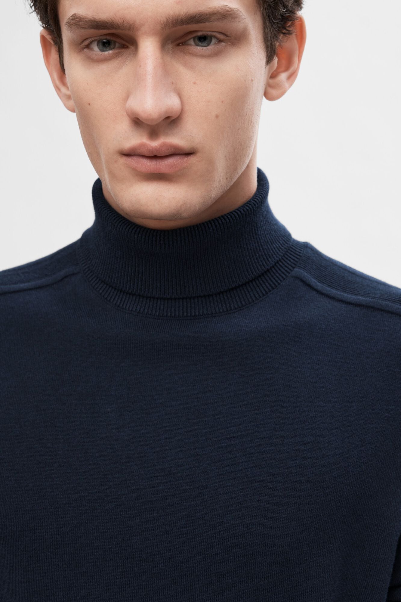 Selected Camisola gola alta em algod&atilde;o org&acirc;nico Azul
