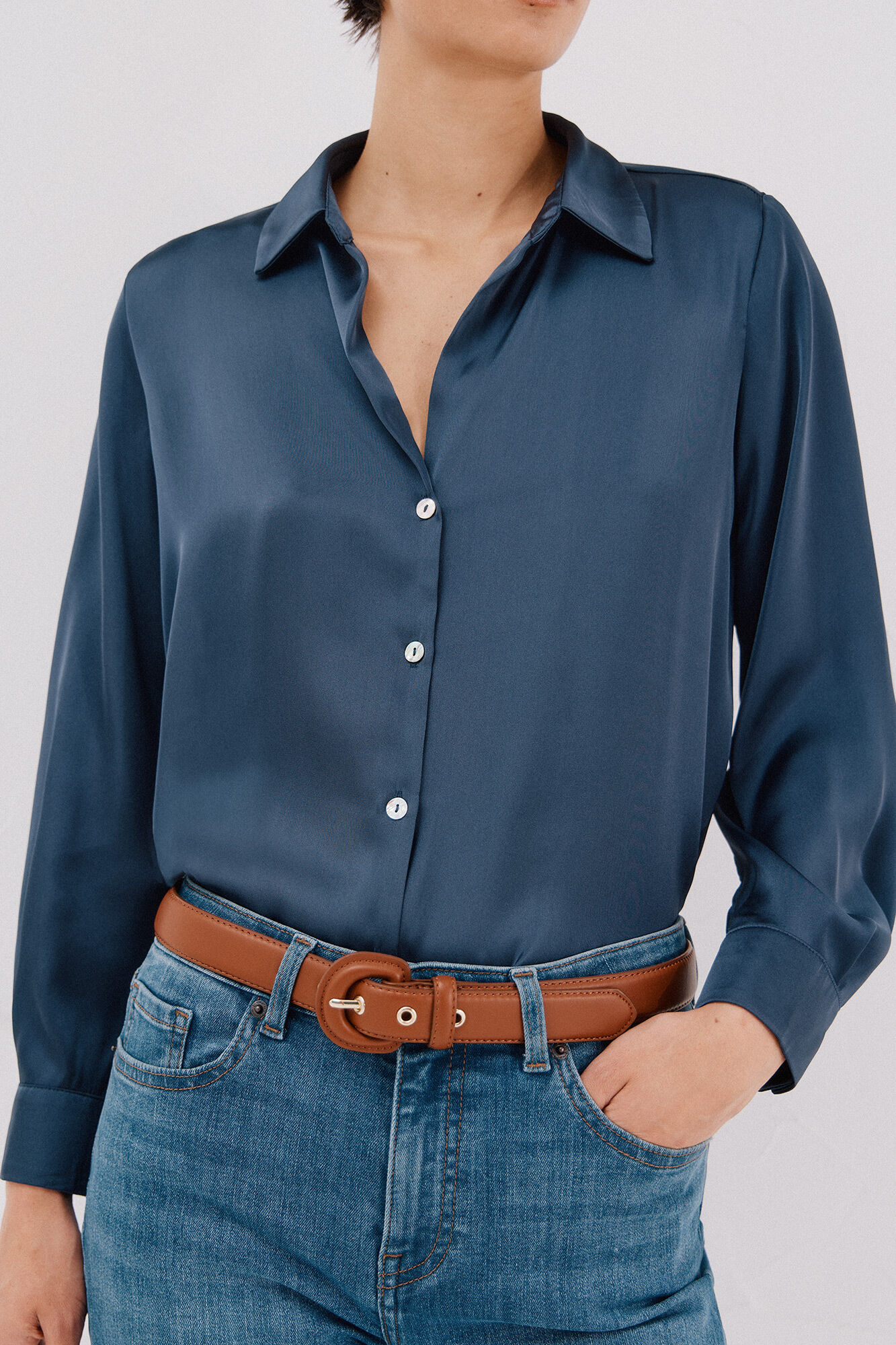 Cortefiel Camisa acetinada Azul