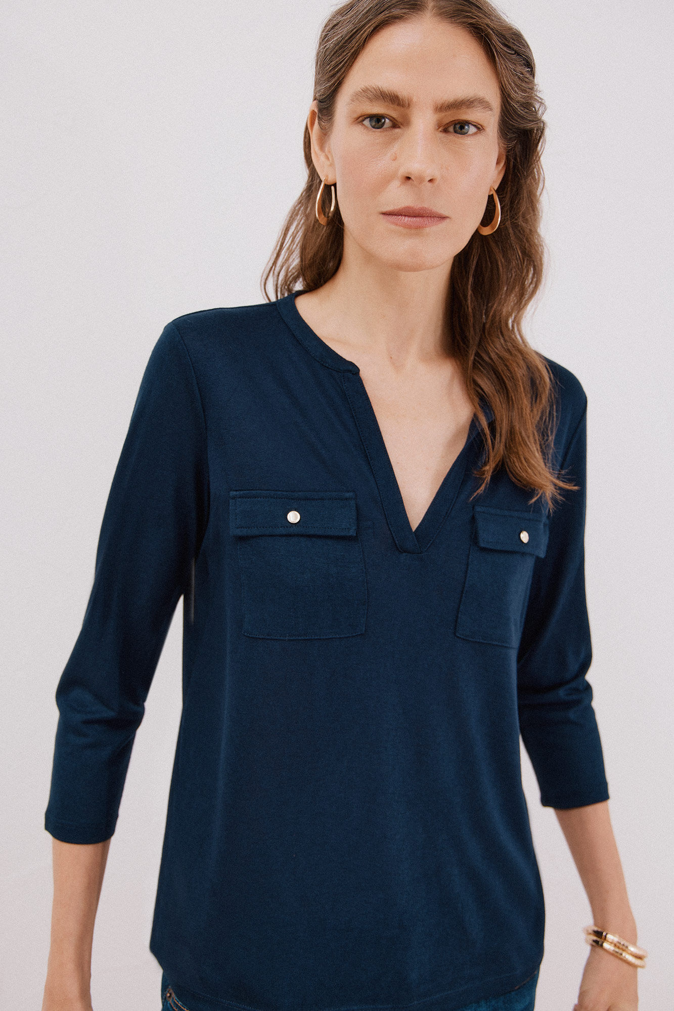 Cortefiel linen effect mandarin collar T-shirt