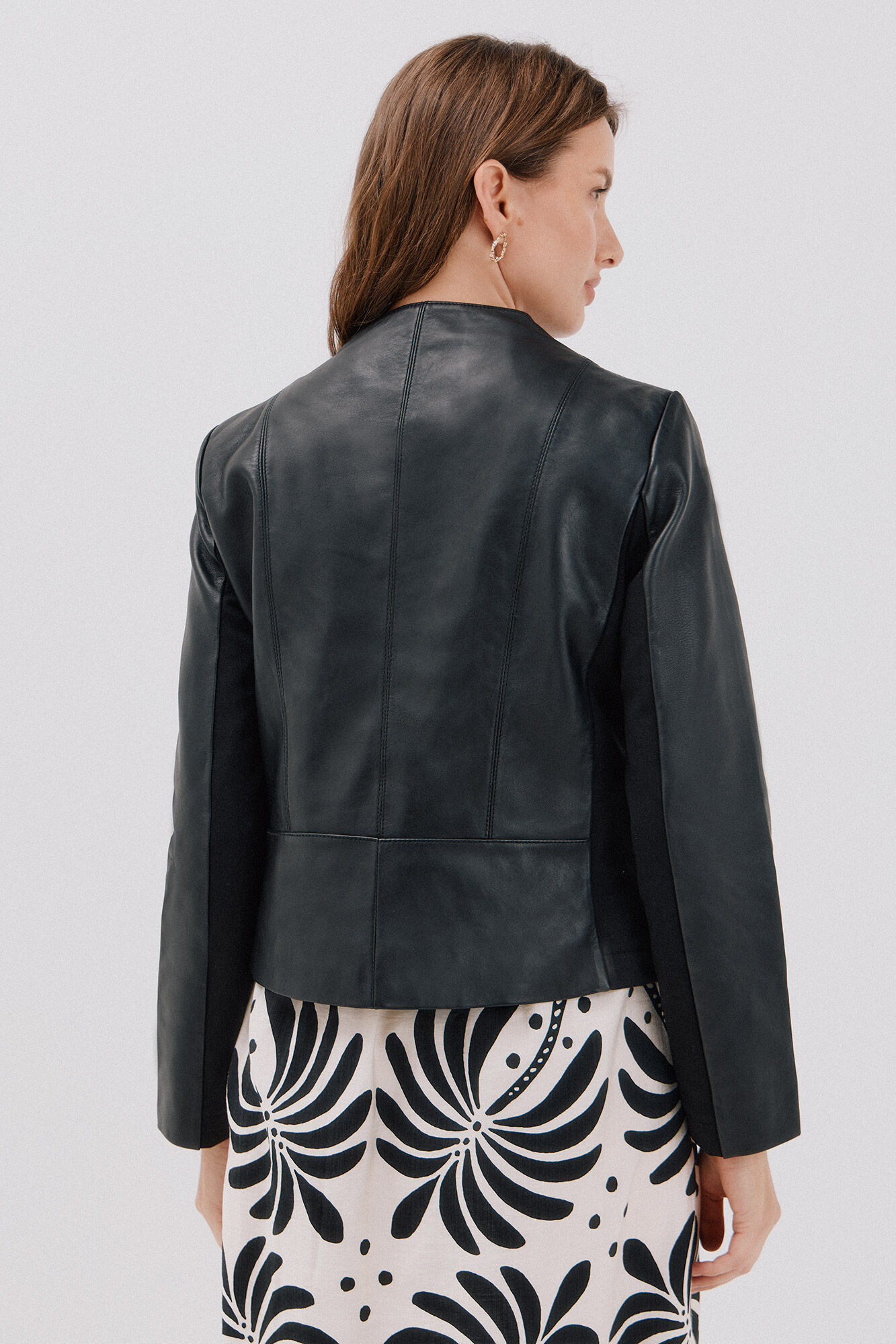 Cortefiel Leather biker jacket Black