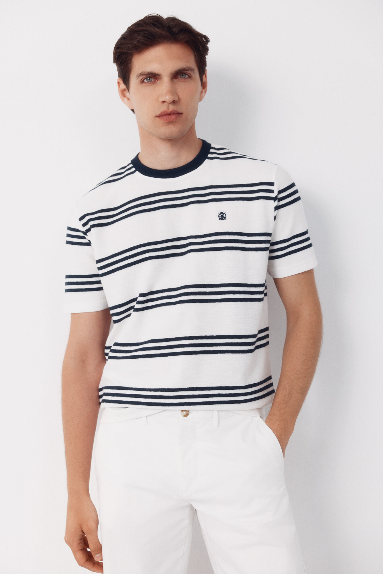 Cortefiel Striped structure T-shirt White