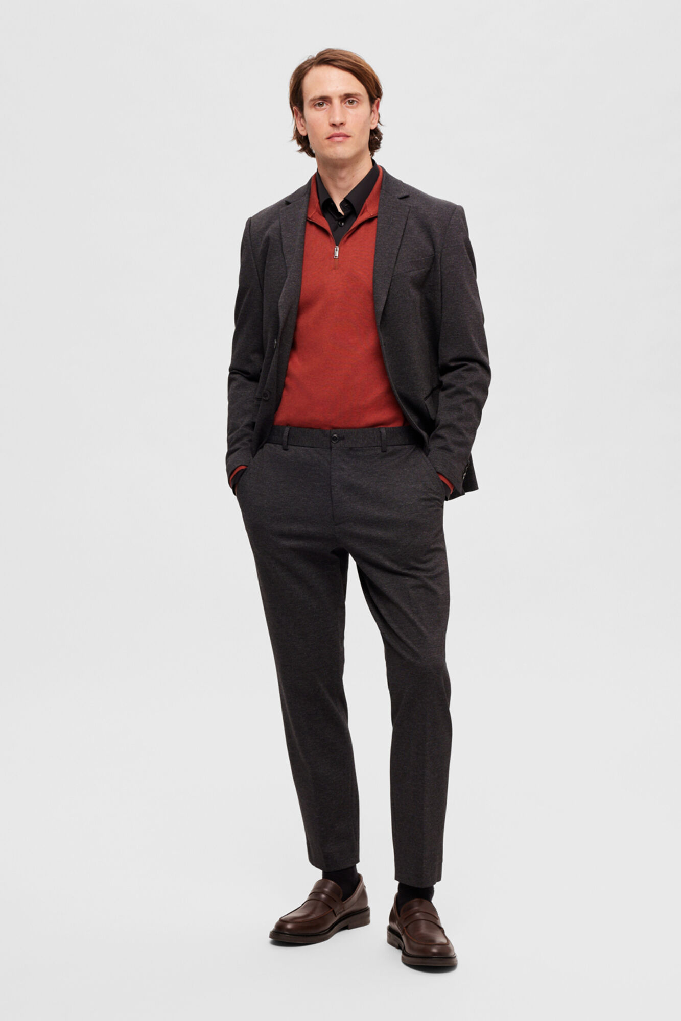 Selected Jersey de hombre cremallera 100% algod&oacute;n Rojo