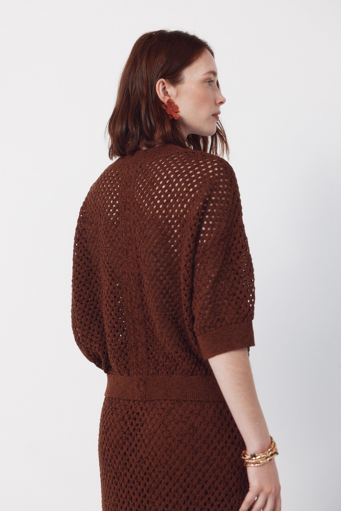 Cortefiel Jersey-knit openwork jumper Dark brown