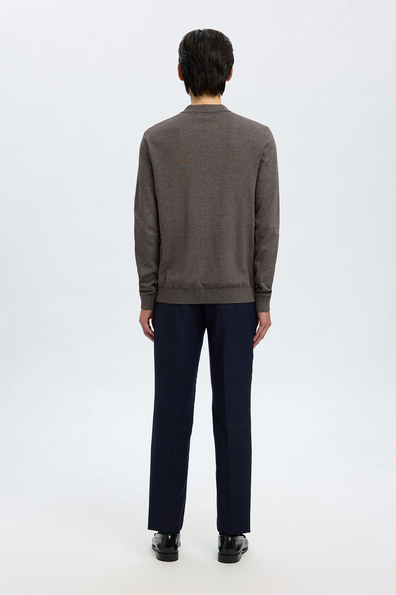 Selected Camisola polo 100% algod&atilde;o com meia fecho-&eacute;clair . Cinzento